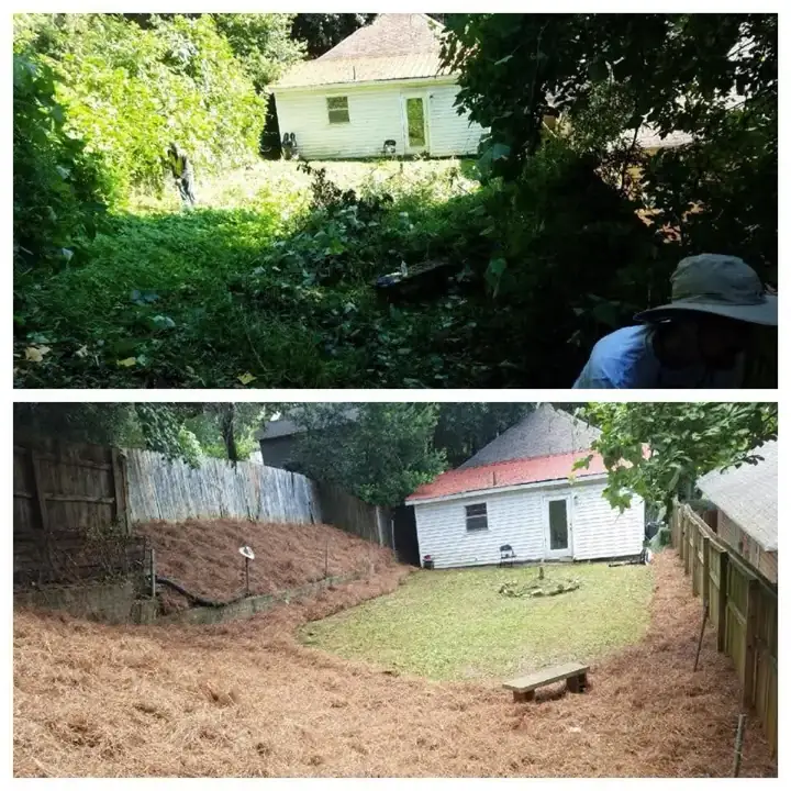 Before and after: an overgrown backyard cleared by Grantlanta